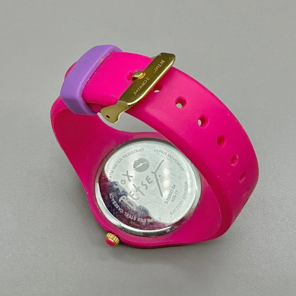 Betsey Johnson Watch Hot Pink Gold Tone Oversized Numbers Quartz NEW BATTERY